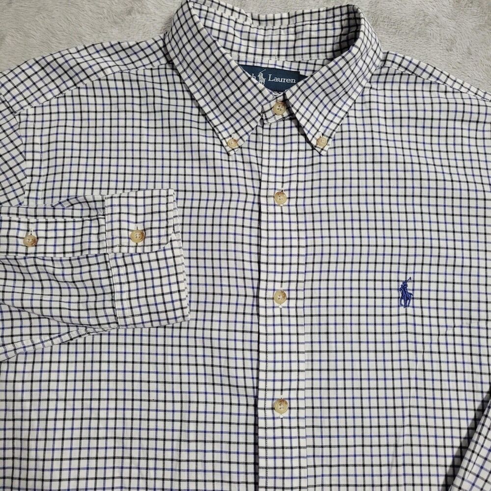 Ralph Lauren Shirt Mens Large White Check Long Sleeve Button Down Classic Fit